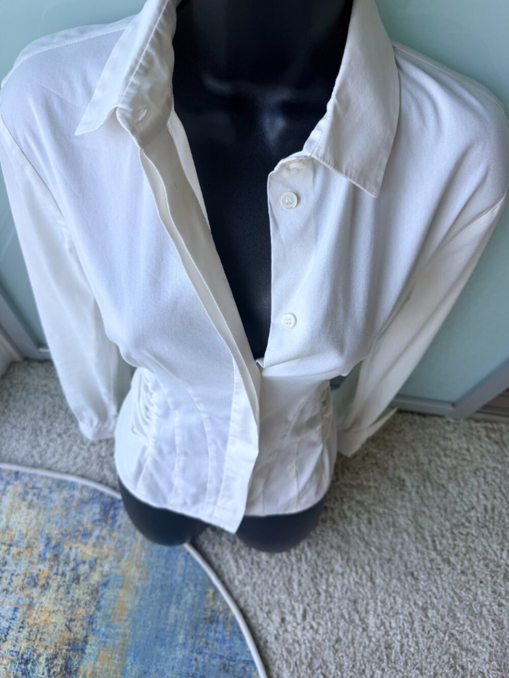Prada White Wrap Bow Tie Waist Corset Button Down Blouse - Picture 3 of 13